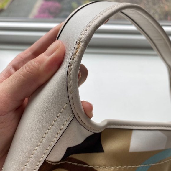 Ergo M0668-10781 Tan and Blue Multi-print Sateen with Leather Trim Hobo Bag - Picture 11 of 11